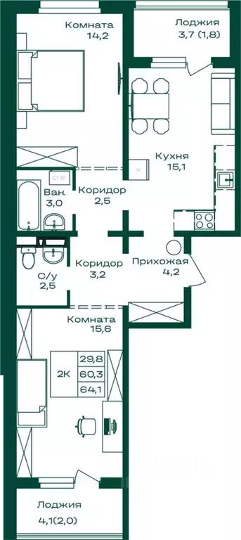 2-к кв. Алтай, Майминский район, с. Майма Алтайская ул., 2к4 (64.1 м) - Фото 1