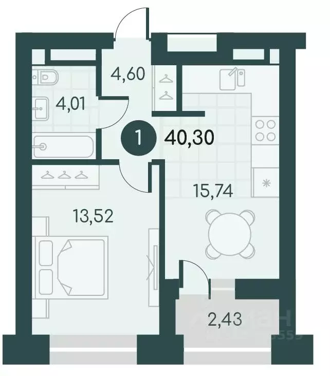 1-к кв. Курганская область, Курган Малиновые высоты жилой комплекс ... - Фото 1