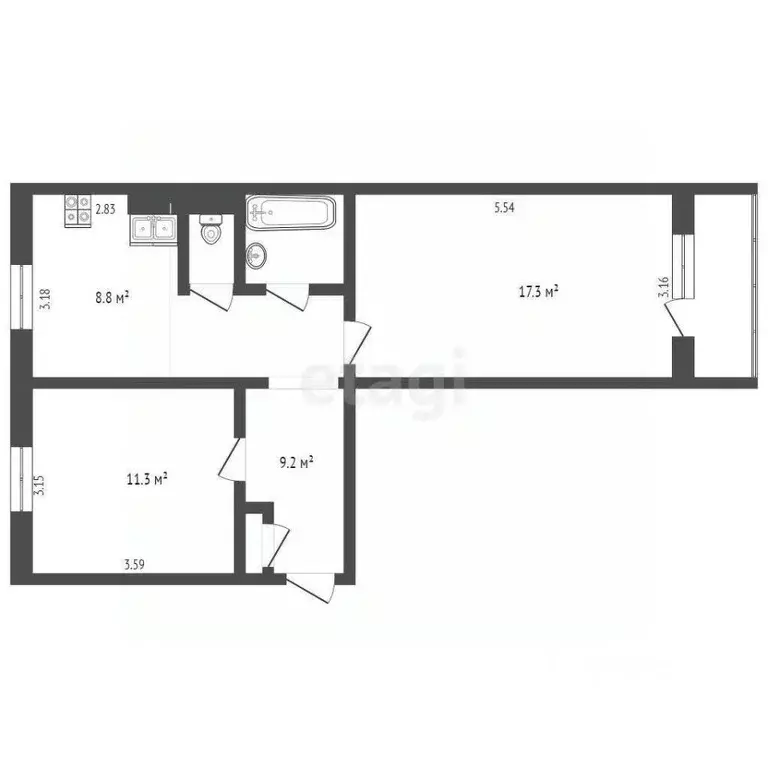 2-к кв. Ямало-Ненецкий АО, Ноябрьск Магистральная ул., 79 (51.5 м) - Фото 2