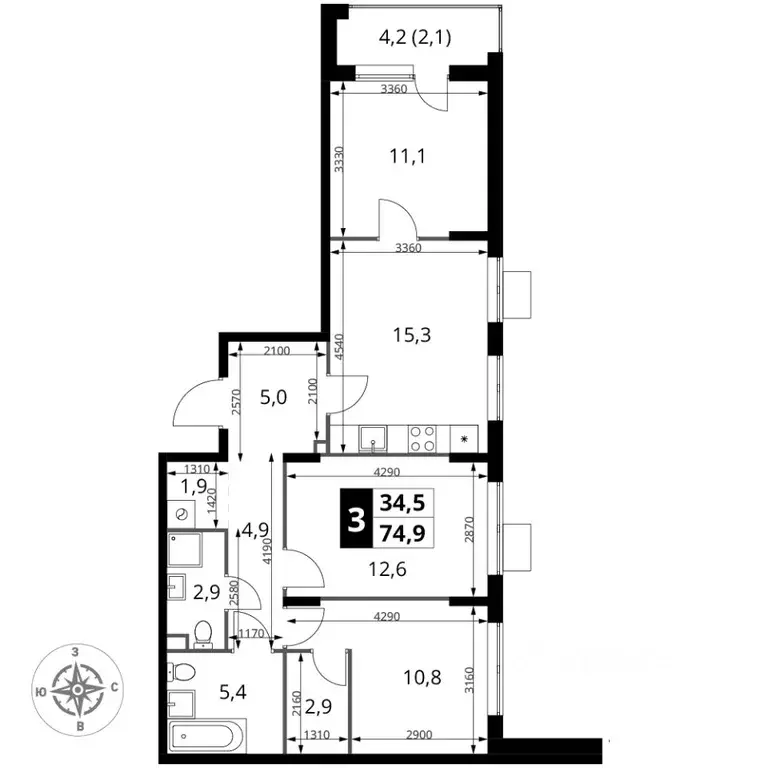 3-к кв. Московская область, Химки Подрезково мкр, 1-й Шереметьевский ... - Фото 1