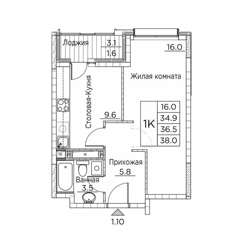 1-к кв. Приморский край, Владивосток ул. Расула Гамзатова, 7к2 (38.0 ... - Фото 1