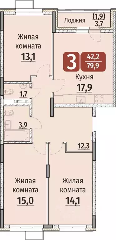 3-к кв. Чувашия, Чебоксары ул. Энергетиков, поз7 (79.9 м) - Фото 0