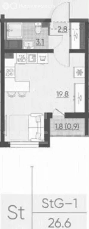 Квартира-студия: Санкт-Петербург, Пахомовская улица, 22 (25.3 м) - Фото 1