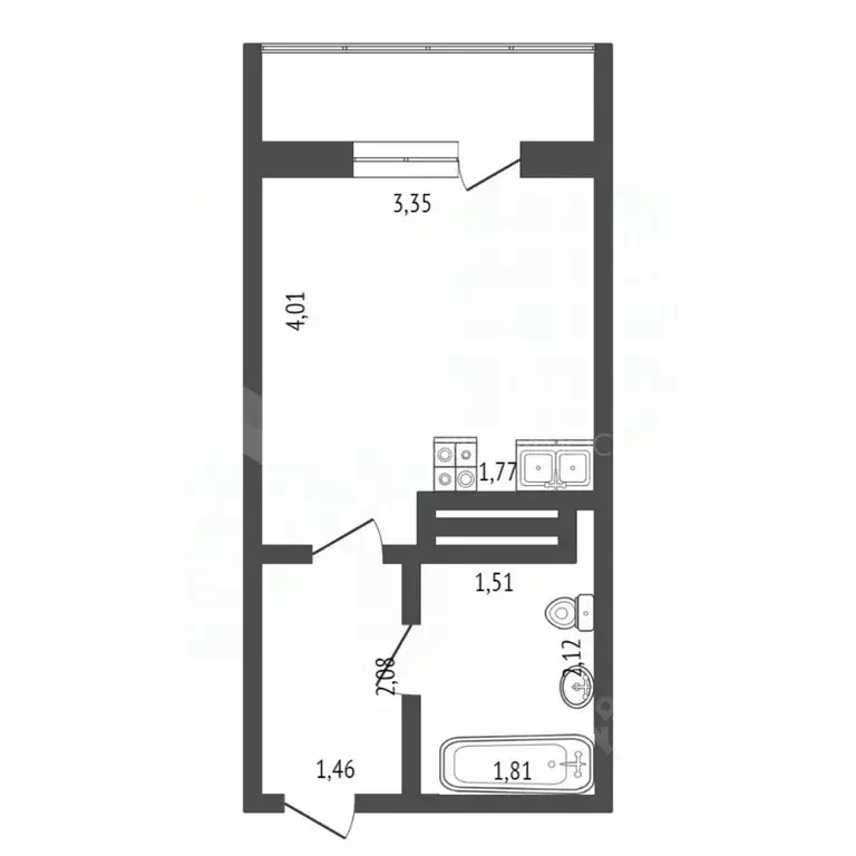 Студия Тюменская область, Тюмень ул. Верхнетарманская, 3 (22.5 м) - Фото 1