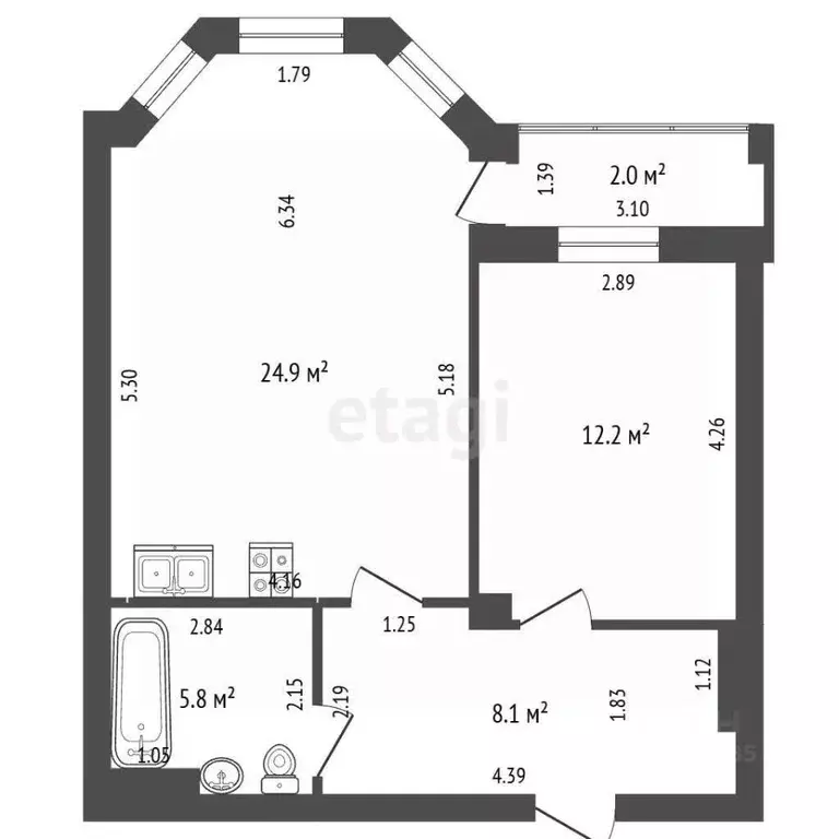 1-к кв. Самарская область, Самара Московское ш., 57 (53.0 м) - Фото 2