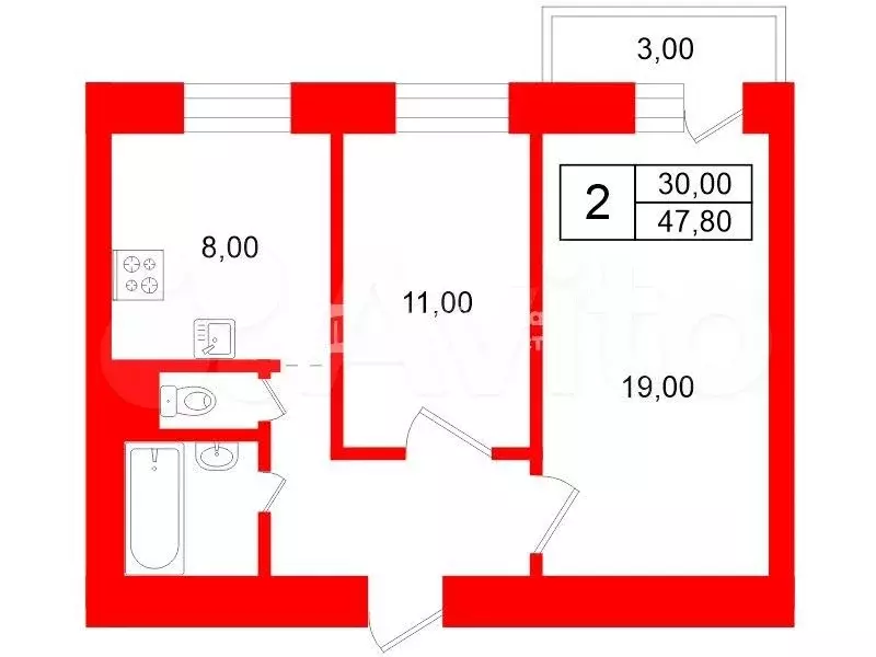 2-к. квартира, 47,8 м, 4/5 эт. - Фото 0