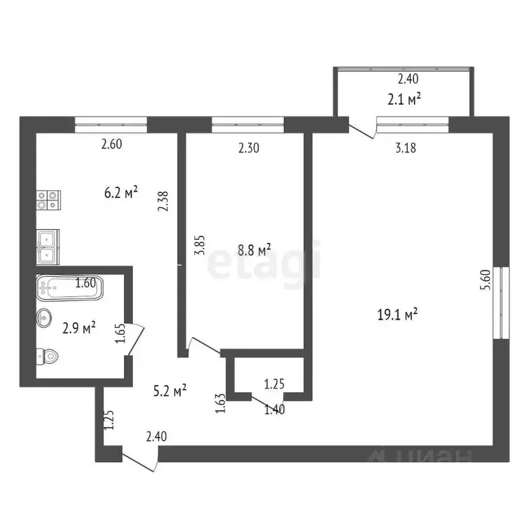 2-к кв. Калининградская область, Озерск ул. Черняховского, 18 (43.0 м) - Фото 1
