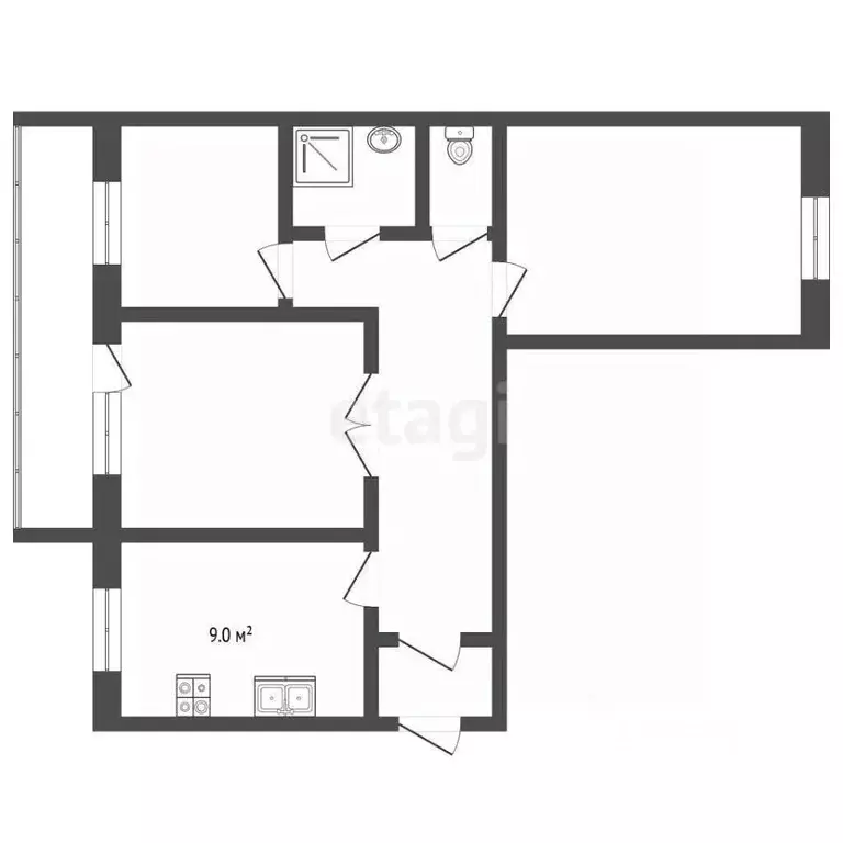 3-к кв. Челябинская область, Челябинск ул. Агалакова, 22 (60.0 м) - Фото 2