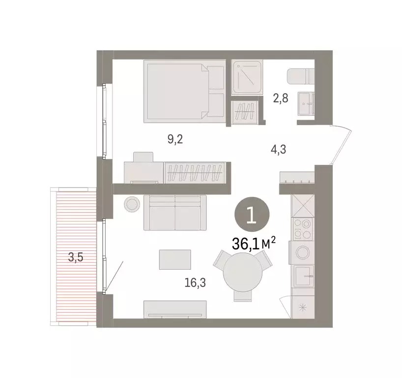 1-комнатная квартира: Екатеринбург, жилой район Юго-Западный, жилой ... - Фото 2