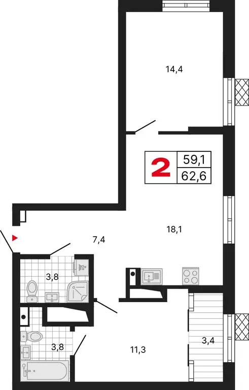 2-комнатная квартира: Екатеринбург, улица Шаумяна, 11 (62.59 м) - Фото 1
