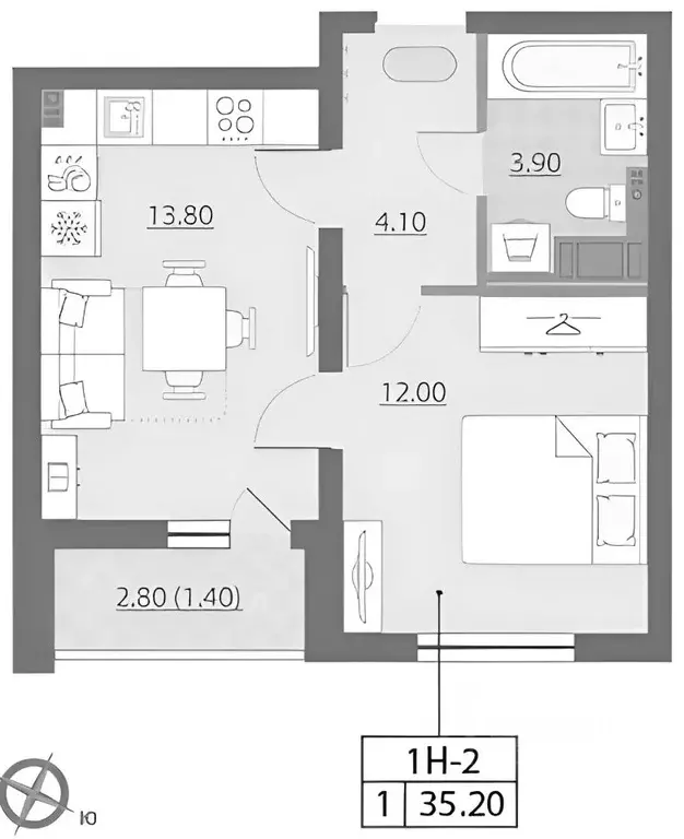 1-к кв. Санкт-Петербург ул. Дыбенко, 7к3 (35.2 м) - Фото 2