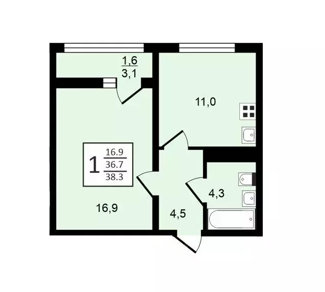 1-к кв. Воронежская область, Воронеж ул. Пескова, 8 (38.3 м) - Фото 1