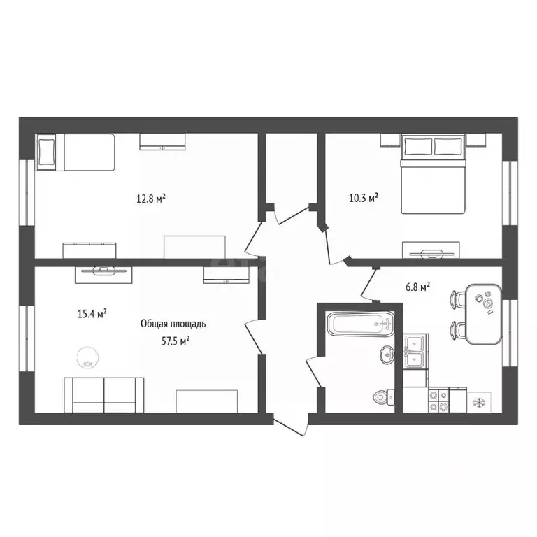 3-к кв. Новосибирская область, Бердск ул. Рогачева, 32 (57.5 м) - Фото 2