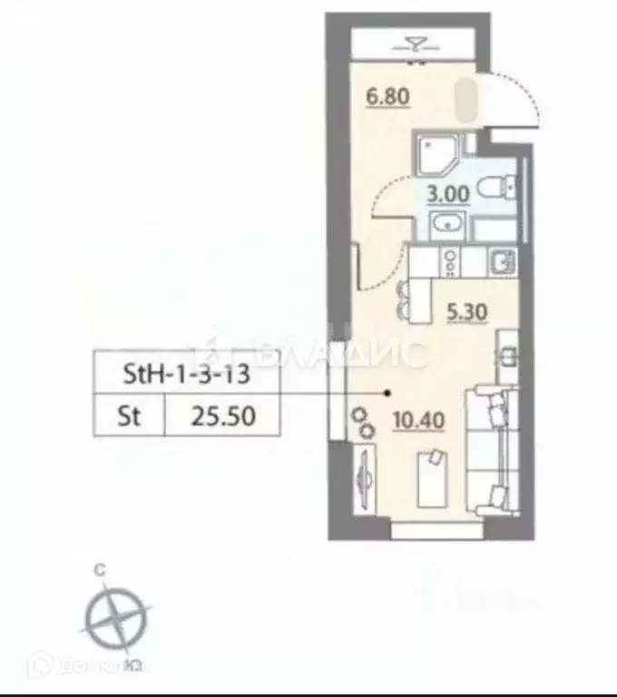 Продаётся квартира-студия, 25.6 м - Фото 1
