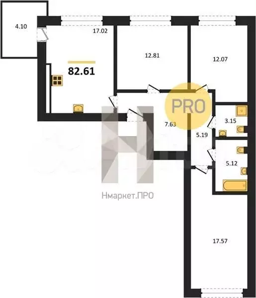 3-к. квартира, 83 м, 4/9 эт. - Фото 1