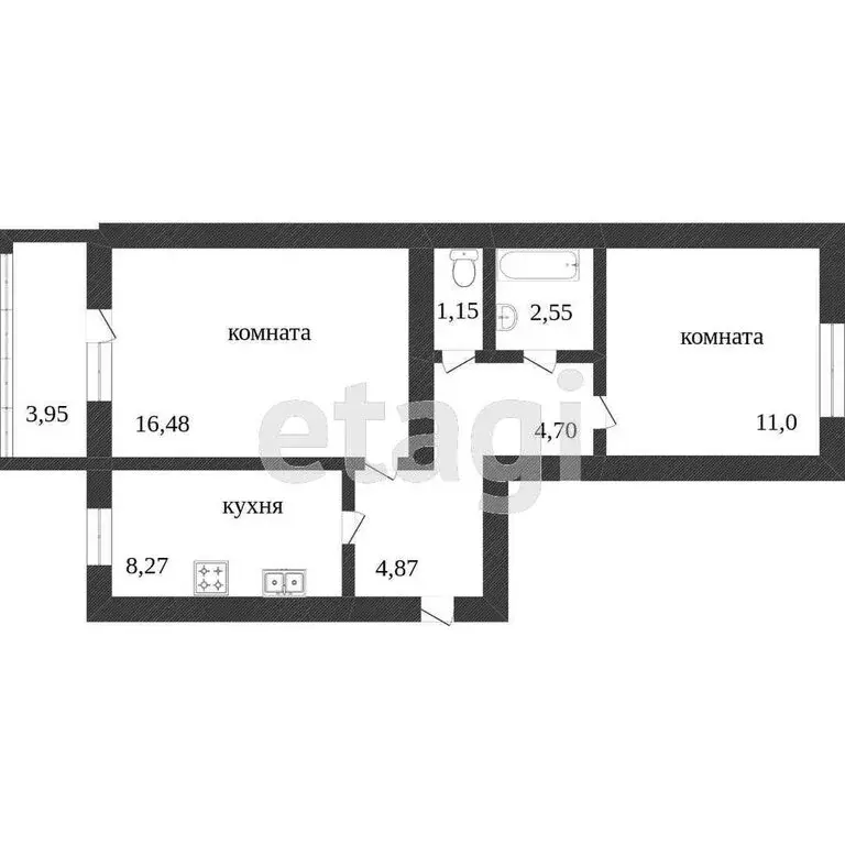 2-комнатная квартира: Ишим, улица Рокоссовского, 26/1 (43.7 м) - Фото 1