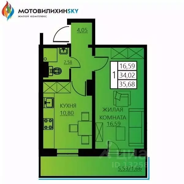 1-к кв. Пермский край, Пермь ул. Гашкова, 56к1 (35.68 м) - Фото 0