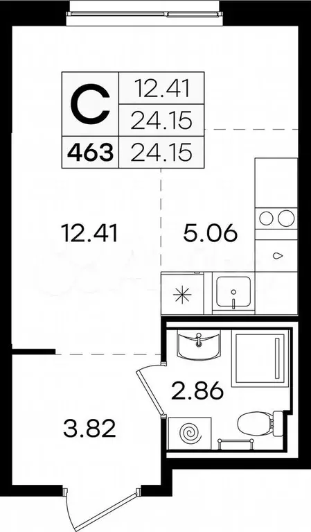 Квартира-студия, 24,2 м, 7/9 эт. - Фото 0