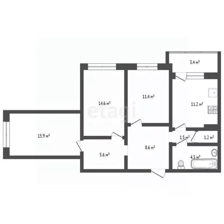 3-к кв. Тюменская область, Тюмень ул. Николая Зелинского, 23/1 (74.7 ... - Фото 1