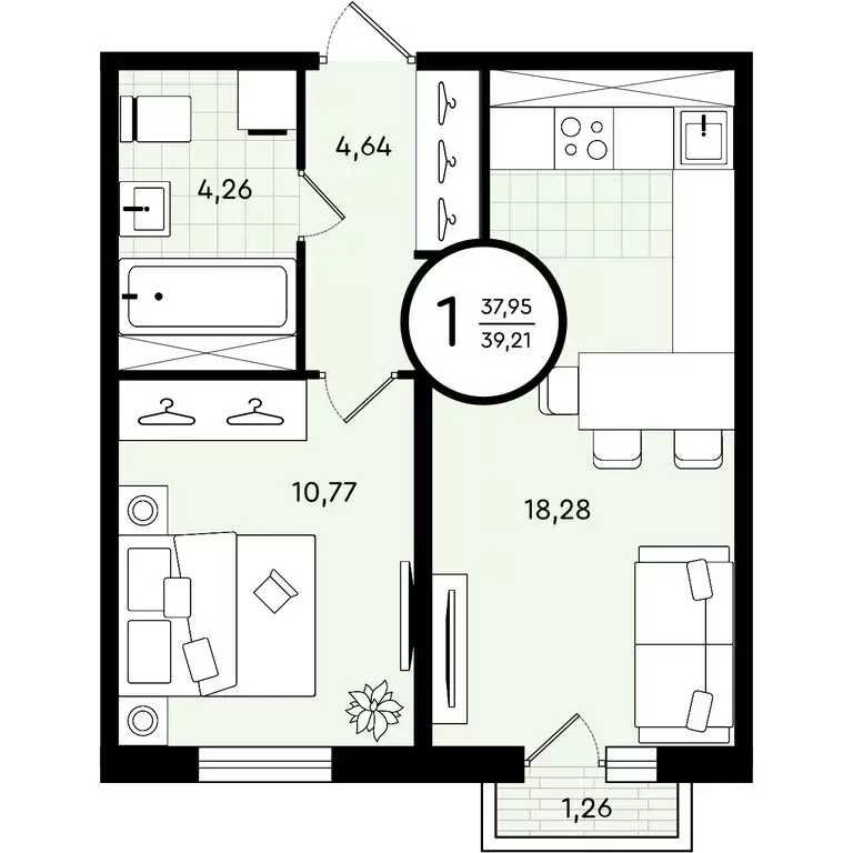 1-комнатная квартира: Тюмень, улица Александра Звягина, 3 (39.21 м) - Фото 0