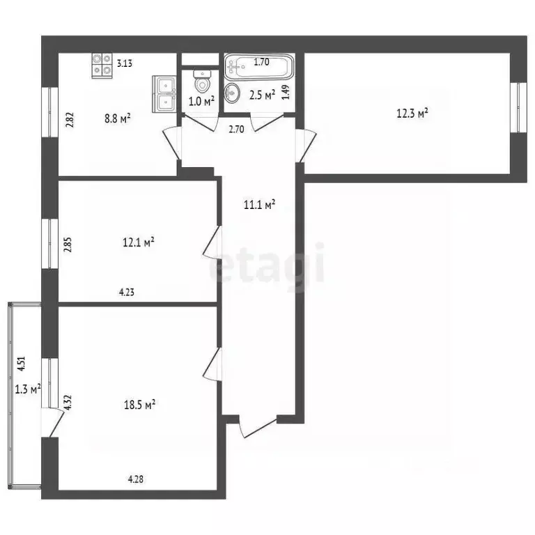 3-к кв. Забайкальский край, Чита ул. Красных Коммунаров, 17 (85.6 м) - Фото 2