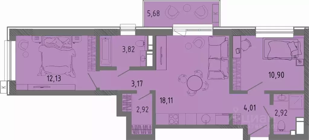 2-к кв. Крым, Евпатория ЖК СОК,  (59.68 м) - Фото 1