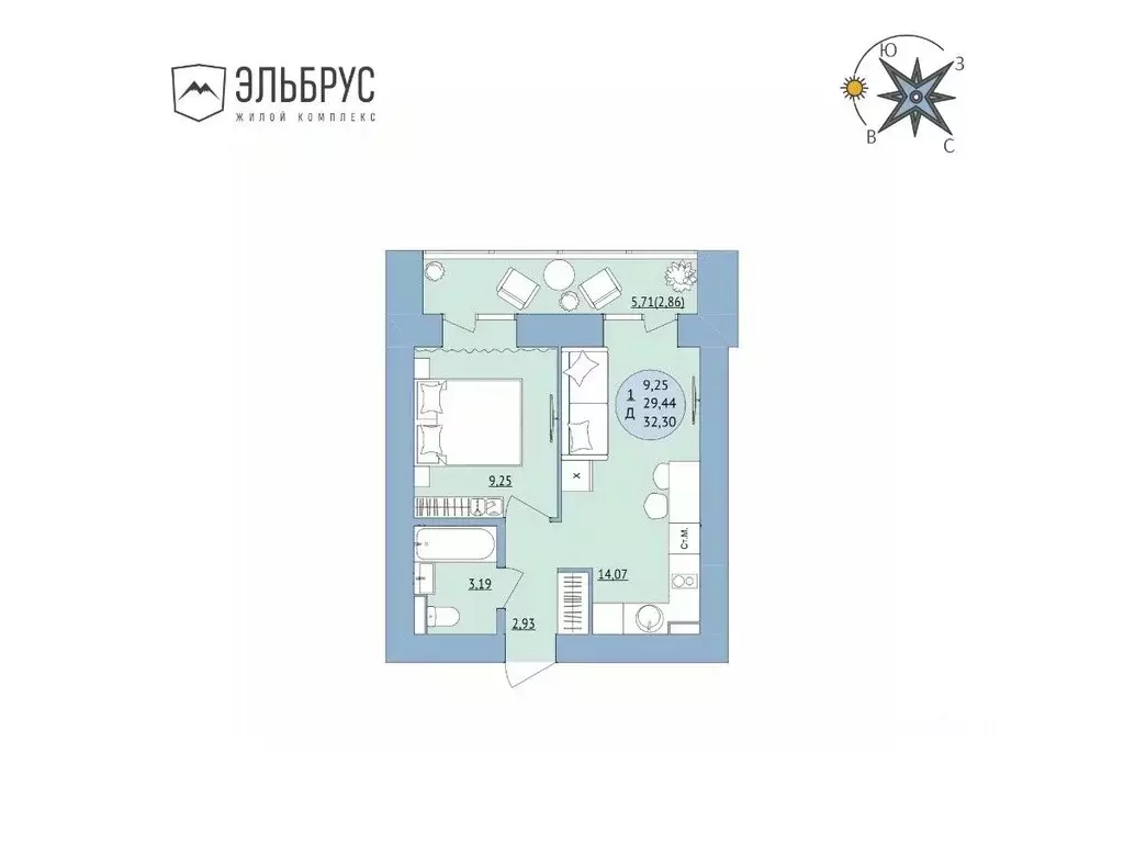 1-к кв. Башкортостан, Уфа Кавказская ул., 24 (32.3 м) - Фото 0