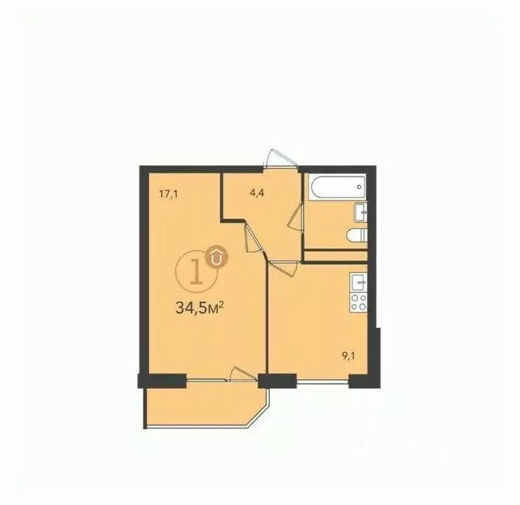 1-к кв. Свердловская область, Екатеринбург ул. Спутников, 16 (34.5 м) - Фото 2