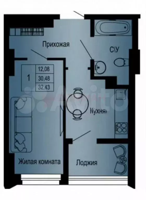 1-к. квартира, 33 м, 14/25 эт. - Фото 0