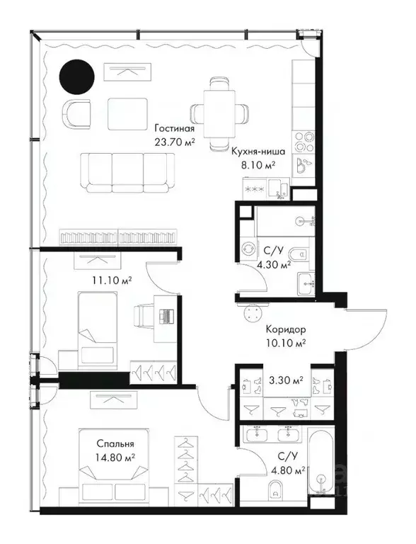 2-к кв. Москва Северный ао, Беговой р-н, Слава жилой комплекс (80.2 м) - Фото 2