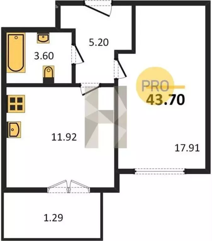 1-комнатная квартира: Пионерский, Портовая улица, 5А (43.7 м) - Фото 1