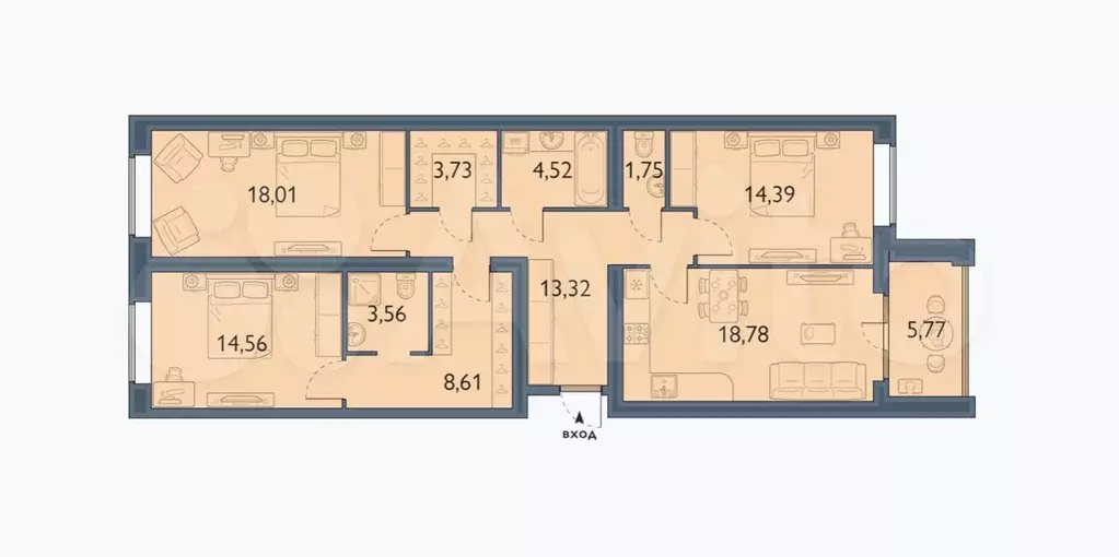 3-к. квартира, 107м, 1/5эт. - Фото 1