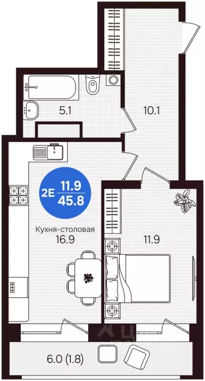 2-к кв. Чувашия, Новочебоксарск ул. 10-й Пятилетки, поз5 (45.8 м) - Фото 2