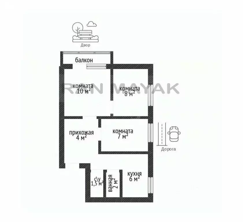 3-к кв. Адыгея, Майкоп 6-й пер., 3/1 (52.2 м) - Фото 2