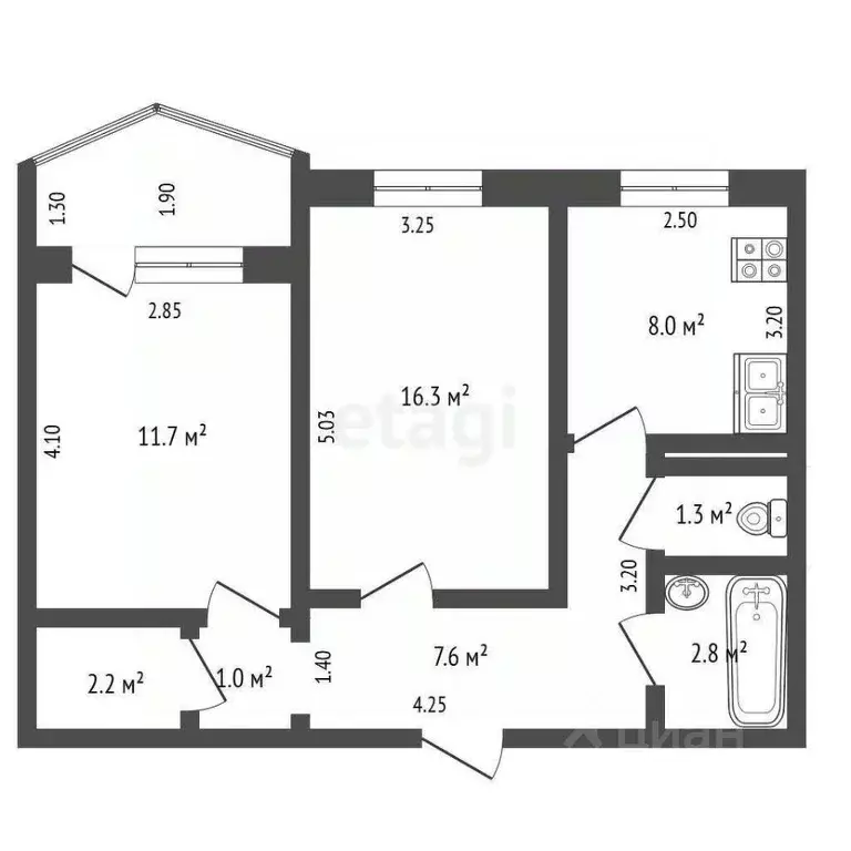 2-к кв. Ростовская область, Ростов-на-Дону просп. Королева, 27 (51.0 ... - Фото 1