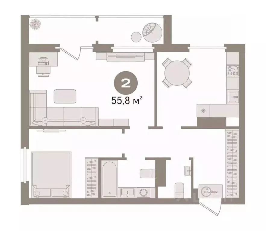 2-к кв. Тюменская область, Тюмень ул. Газовиков, 61 (55.8 м) - Фото 2