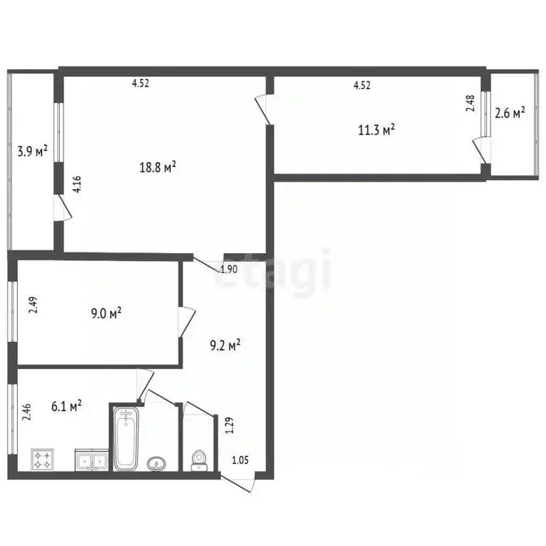 3-к кв. Санкт-Петербург ул. Шостаковича, 5К1 (61.1 м) - Фото 2