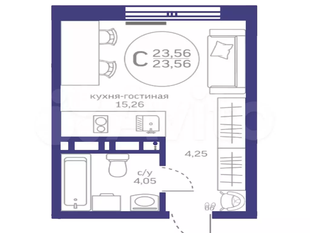 Квартира-студия, 23,6 м, 1/17 эт. - Фото 1