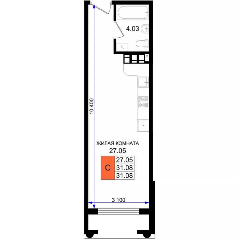 Студия Краснодарский край, Новороссийск 5-я Бригада мкр,  (31.08 м) - Фото 1