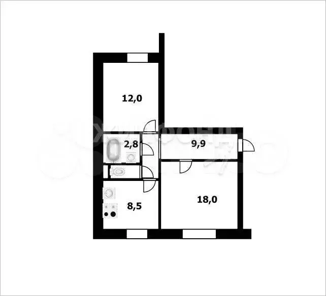 2-к. квартира, 53 м, 1/5 эт. - Фото 0