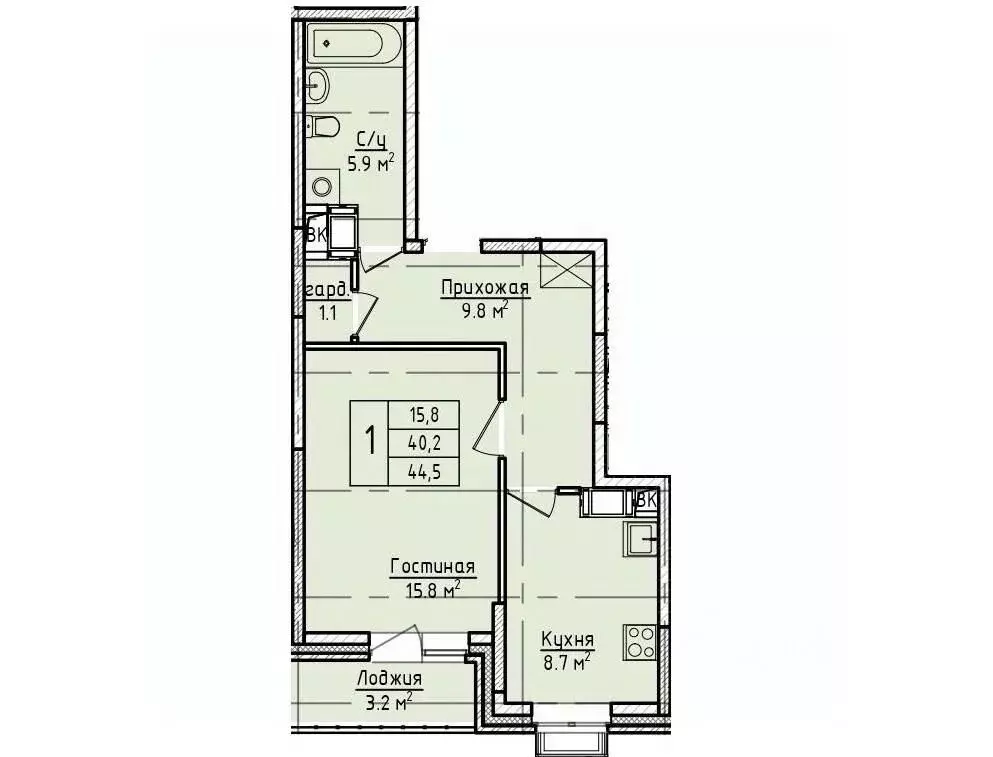 1-к кв. Московская область, Щелково пер. 1-й Советский, 20 (44.5 м) - Фото 1