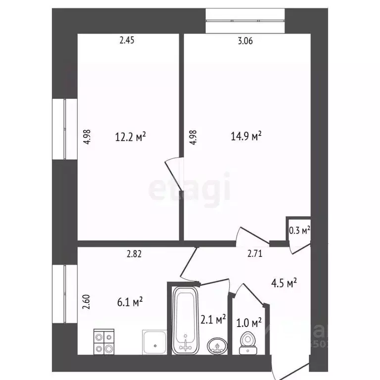 2-к кв. Самарская область, Самара ул. Карбышева, 79 (41.1 м) - Фото 2