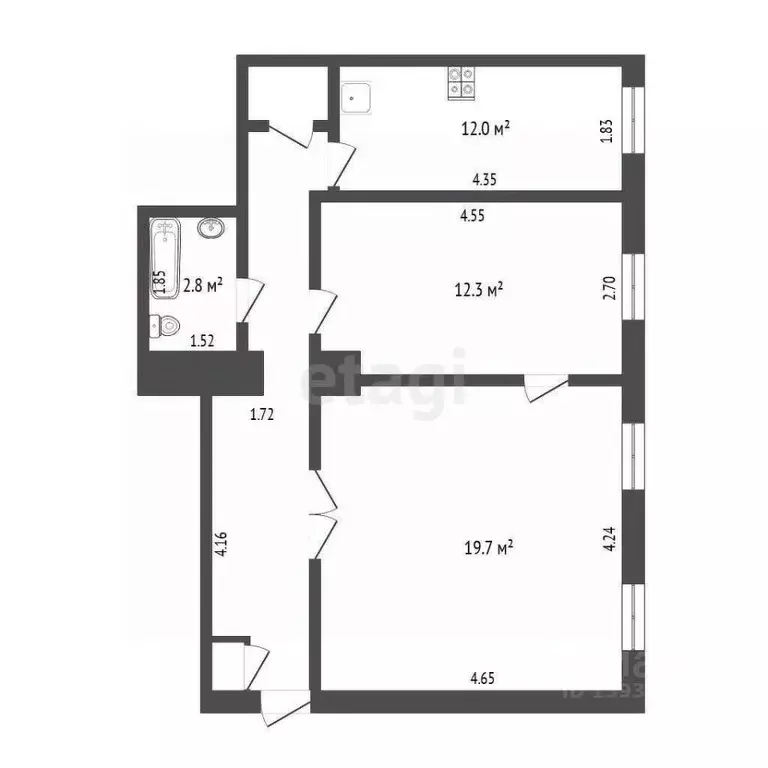 2-к кв. Тюменская область, Тюмень ул. Ленина, 63 (54.6 м) - Фото 1