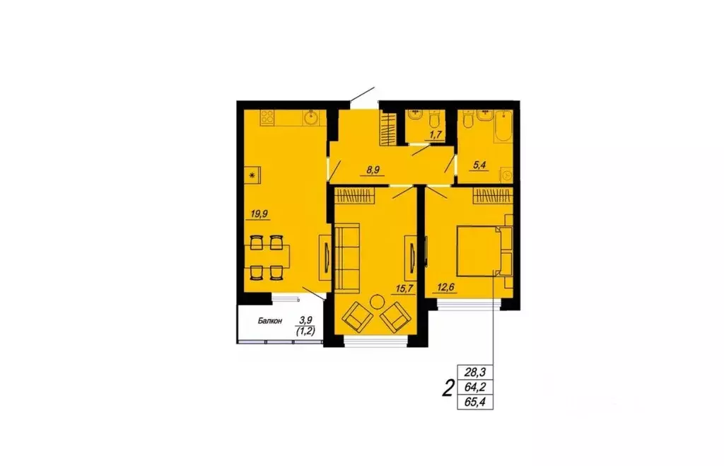 2-к кв. Свердловская область, Екатеринбург ул. Блюхера, 93 (65.4 м) - Фото 0