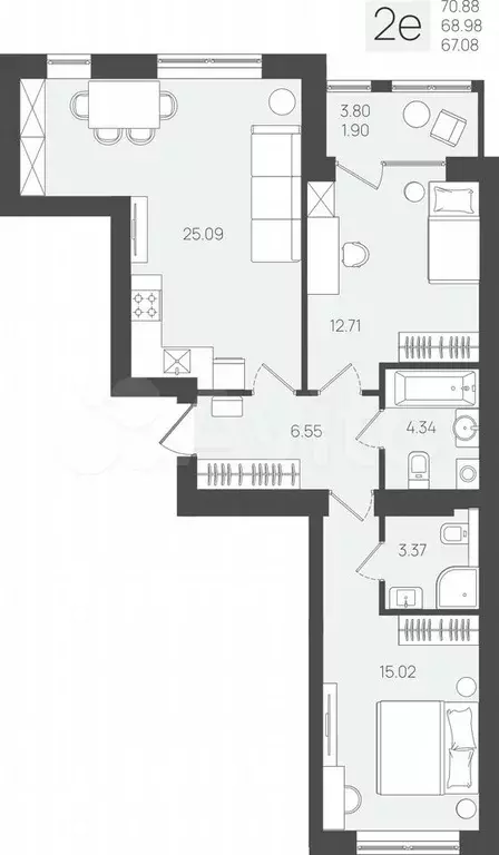 2-к. квартира, 69 м, 2/5 эт. - Фото 1