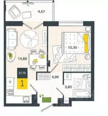 1-к кв. Тульская область, Тула ул. Самоварная, 2 (34.5 м) - Фото 1