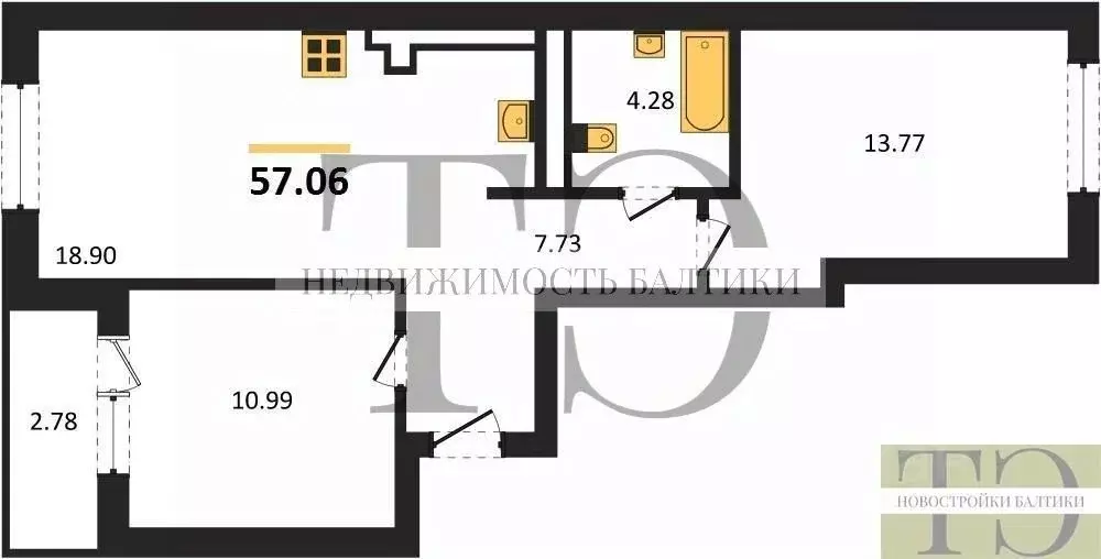 2-к кв. Калининградская область, Калининград Петровский мкр,  (57.06 ... - Фото 1