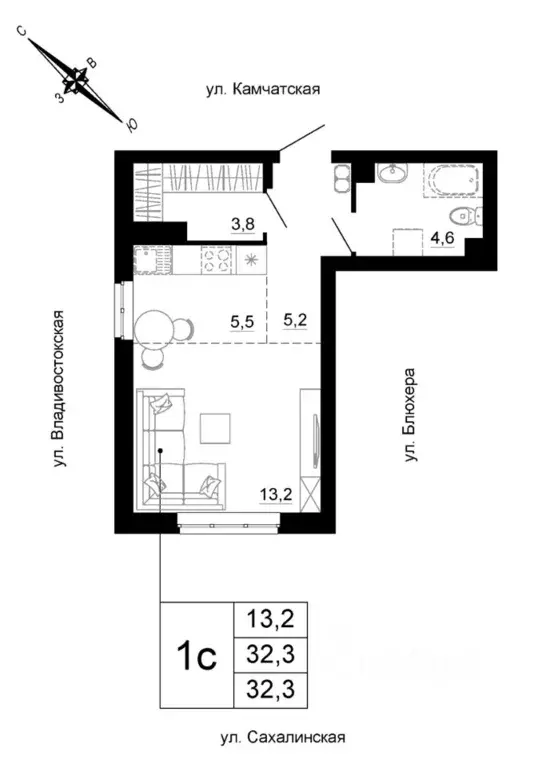Студия Свердловская область, Екатеринбург ул. Кронштадтская (32.3 м) - Фото 0