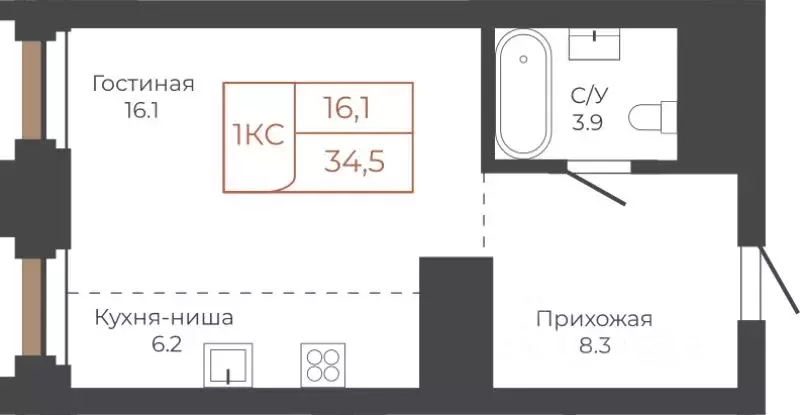 1-к кв. Алтайский край, Барнаул пл. Баварина, 8к2 (34.8 м) - Фото 1