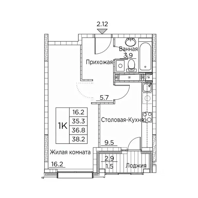 1-к кв. Приморский край, Владивосток ул. Расула Гамзатова, 7к3 (38.2 ... - Фото 1